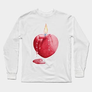 love heart shaped burning candle romantic Long Sleeve T-Shirt